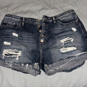 Kancan button fly rolled cuffed denim shorts size 15/31